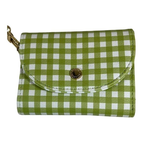 Steve Madden Green Gingham Indexer Wallet White Checkered ID Holder Credit Card - Picture 1 of 8